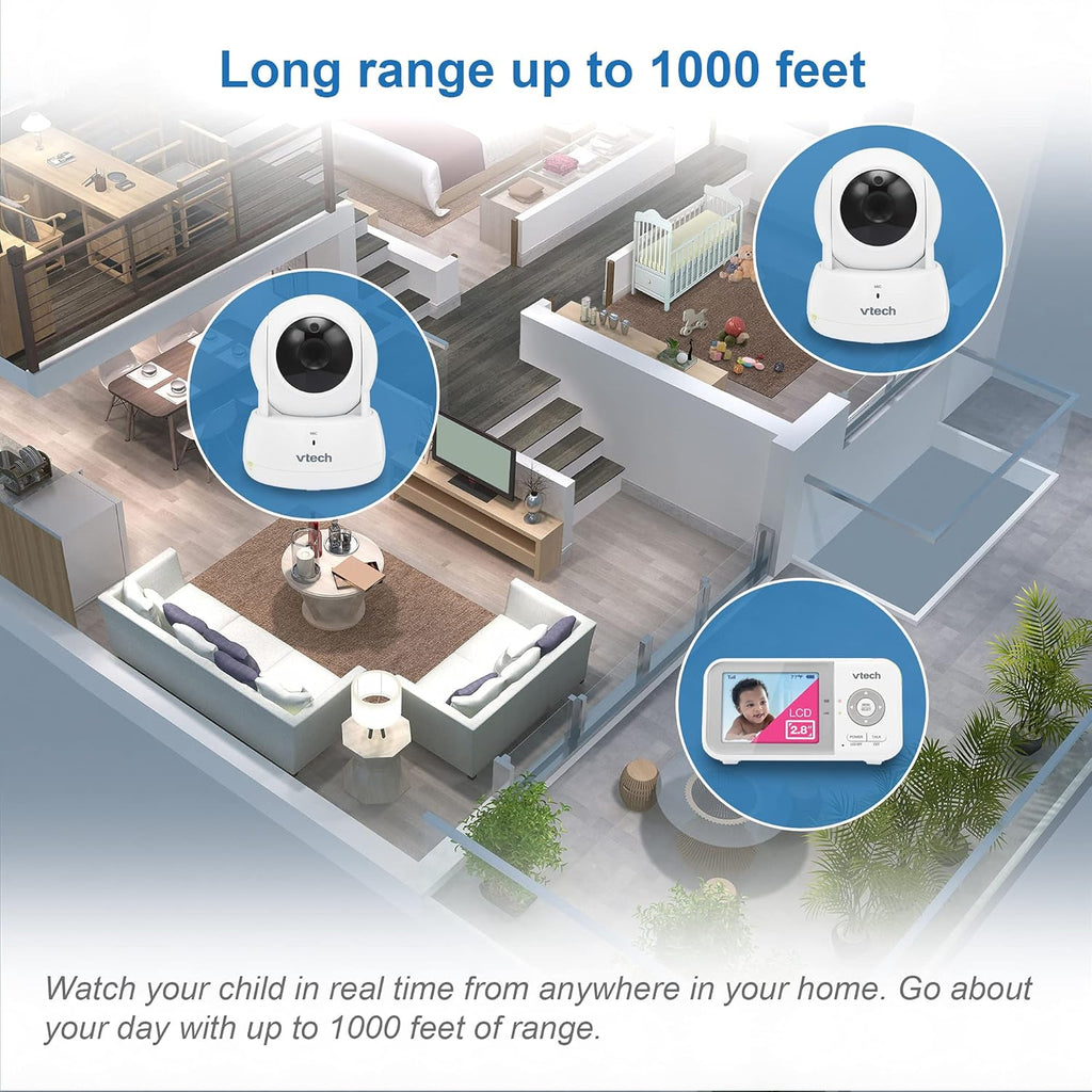 VTech VM923-2 Baby Monitor with 2.8” Screen, Pan-Tilt-Zoom, and Night Vision
