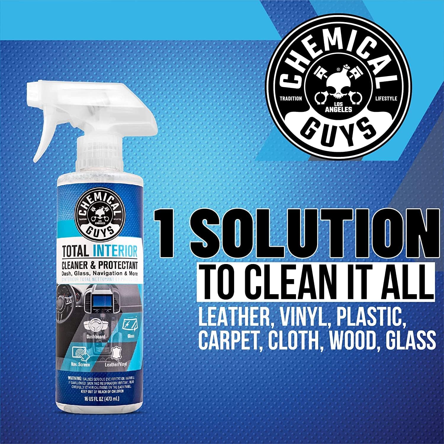 Chemical Guys Total Interior Cleaner & Protectant – All-in-One Car Interior Cleaner for Leather, Vinyl, Carpet, Glass, and More | Safe for Cars, Trucks, SUVs, RVs, Motorcycles, and Homes | 16 fl oz - Ballimart