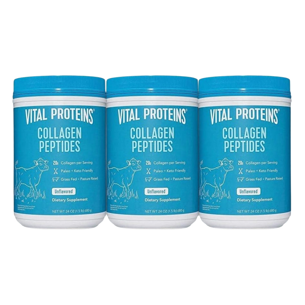 Vital Proteins Collagen Peptides 3-Pack – Unflavored &amp; Chocolate – Supports Hair, Skin, Nails, Bones & Joint Health – Grass-Fed, Non-GMO, 20g Protein per Serving – 24oz &amp; 32oz Variety