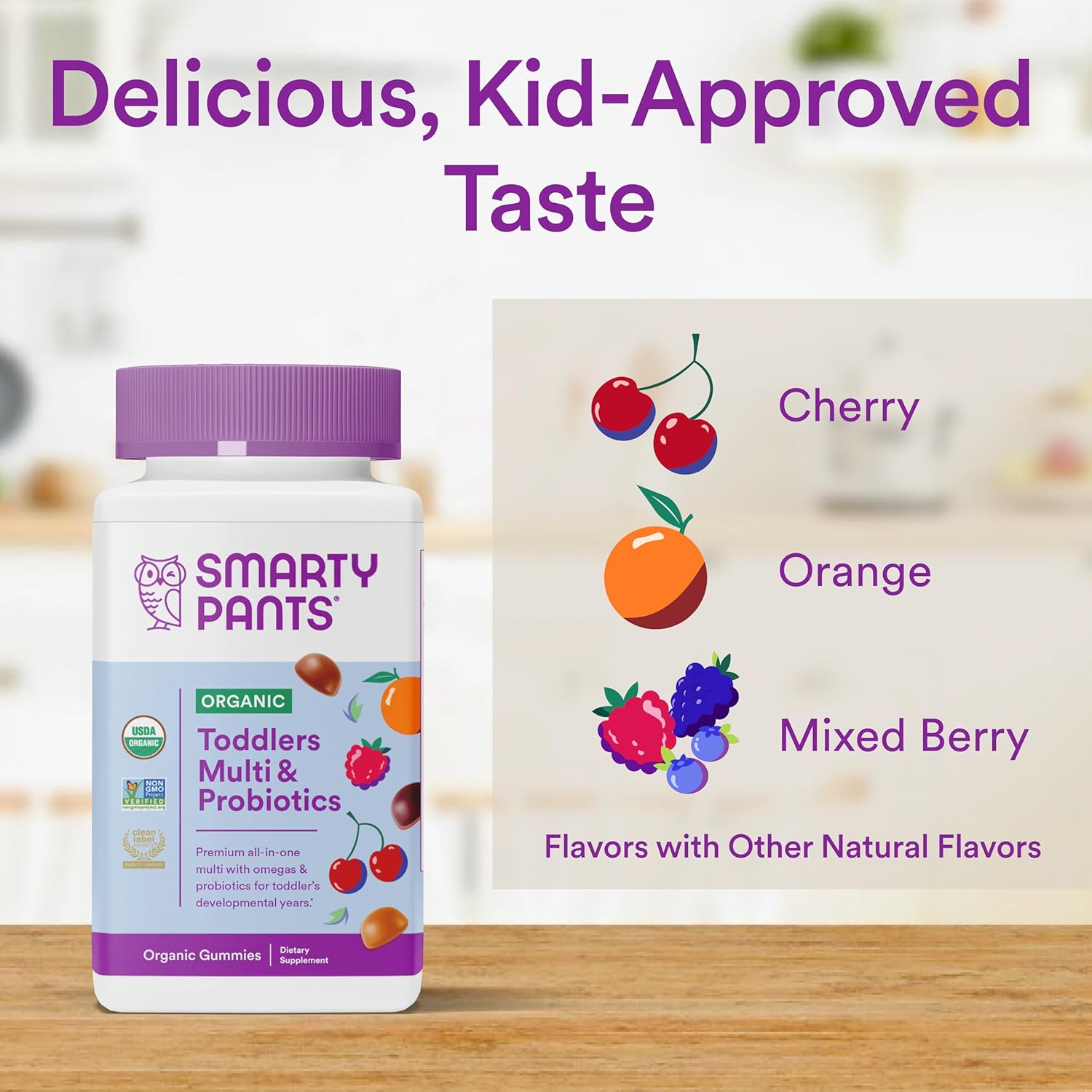 SmartyPants Organic Toddler Multivitamin Gummies | Probiotics, Omega-3 ALA, Vitamin D3, B12, B6, & Zinc | Gluten-Free, Kid-Approved Fruit Flavors | 60 Count (30-Day Supply)