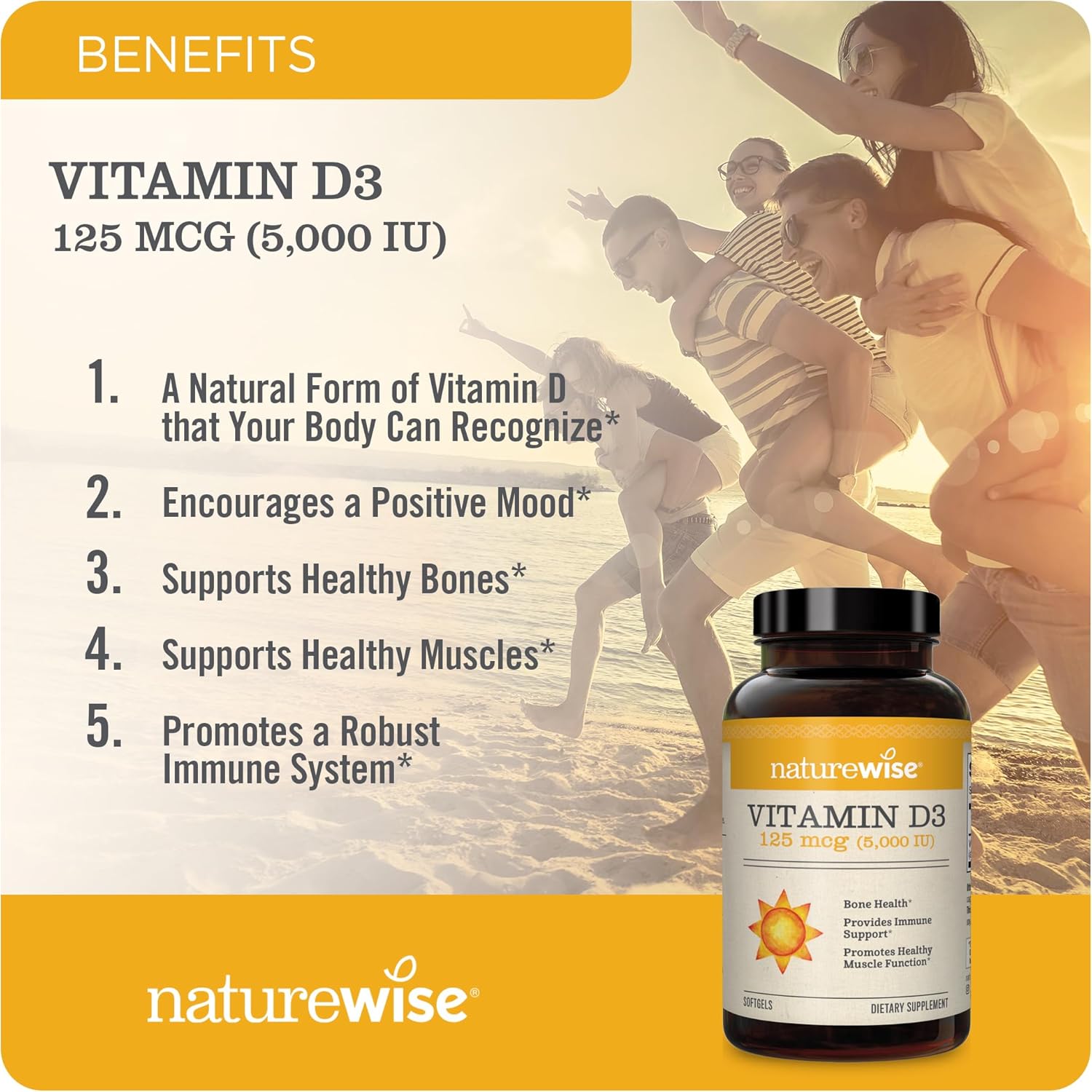 NatureWise Vitamin D3 – Essential Vitamin for Bone & Immune Health, 100% Natural with Organic Olive Oil