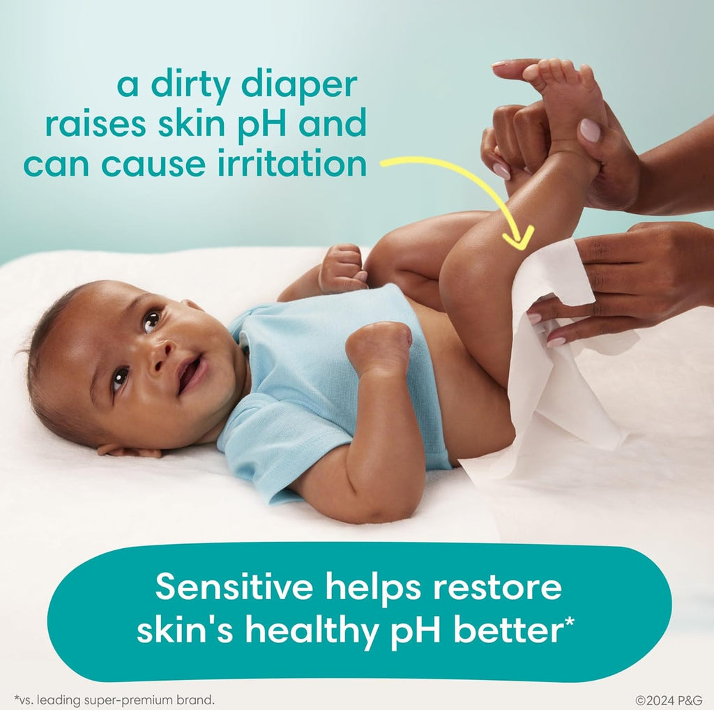 Pampers Sensitive Baby Wipes, Hypoallergenic & Unscented, 6 Flip-Top Packs (504 Wipes Total) - Water-Based & Dermatologist-Approved - Ballimart