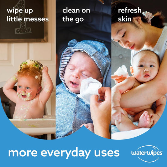 WaterWipes Plastic-Free Original Baby Wipes - Unscented, 99.9% Water-Based, Hypoallergenic, 60 Count (Pack of 12) | Ideal for Sensitive Newborn & Premature Skin - Ballimart