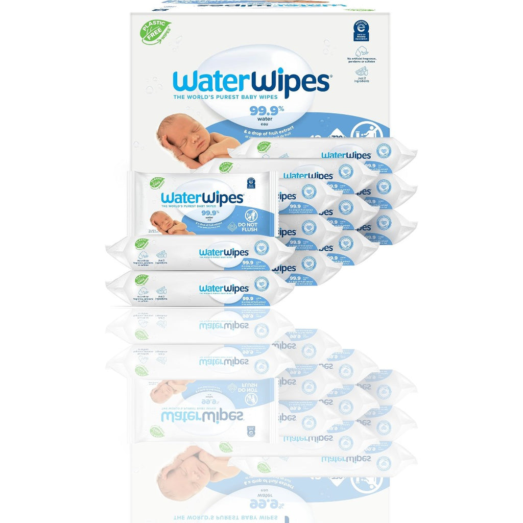 WaterWipes Plastic-Free Original Baby Wipes - Unscented, 99.9% Water-Based, Hypoallergenic, 60 Count (Pack of 12) | Ideal for Sensitive Newborn & Premature Skin - Ballimart