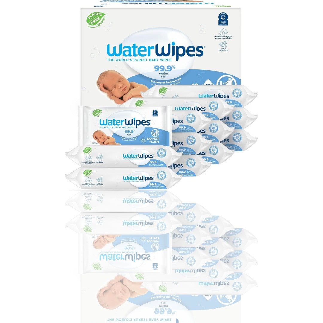WaterWipes Plastic-Free Original Baby Wipes - Unscented, 99.9% Water-Based, Hypoallergenic, 60 Count (Pack of 12) | Ideal for Sensitive Newborn & Premature Skin - Ballimart