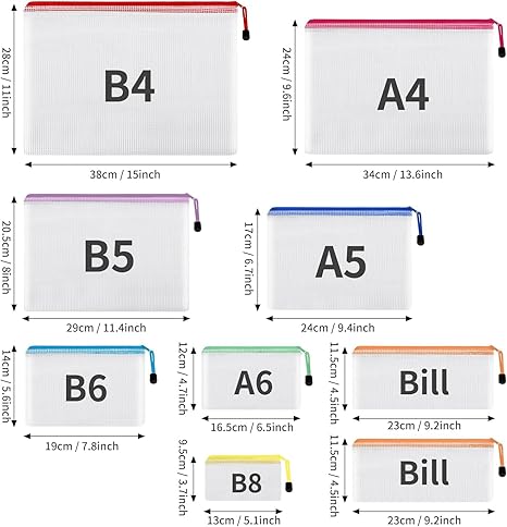 EOOUT 30pcs Mesh Zipper Pouch Bags | 8 Sizes & Colors | Waterproof & Multipurpose