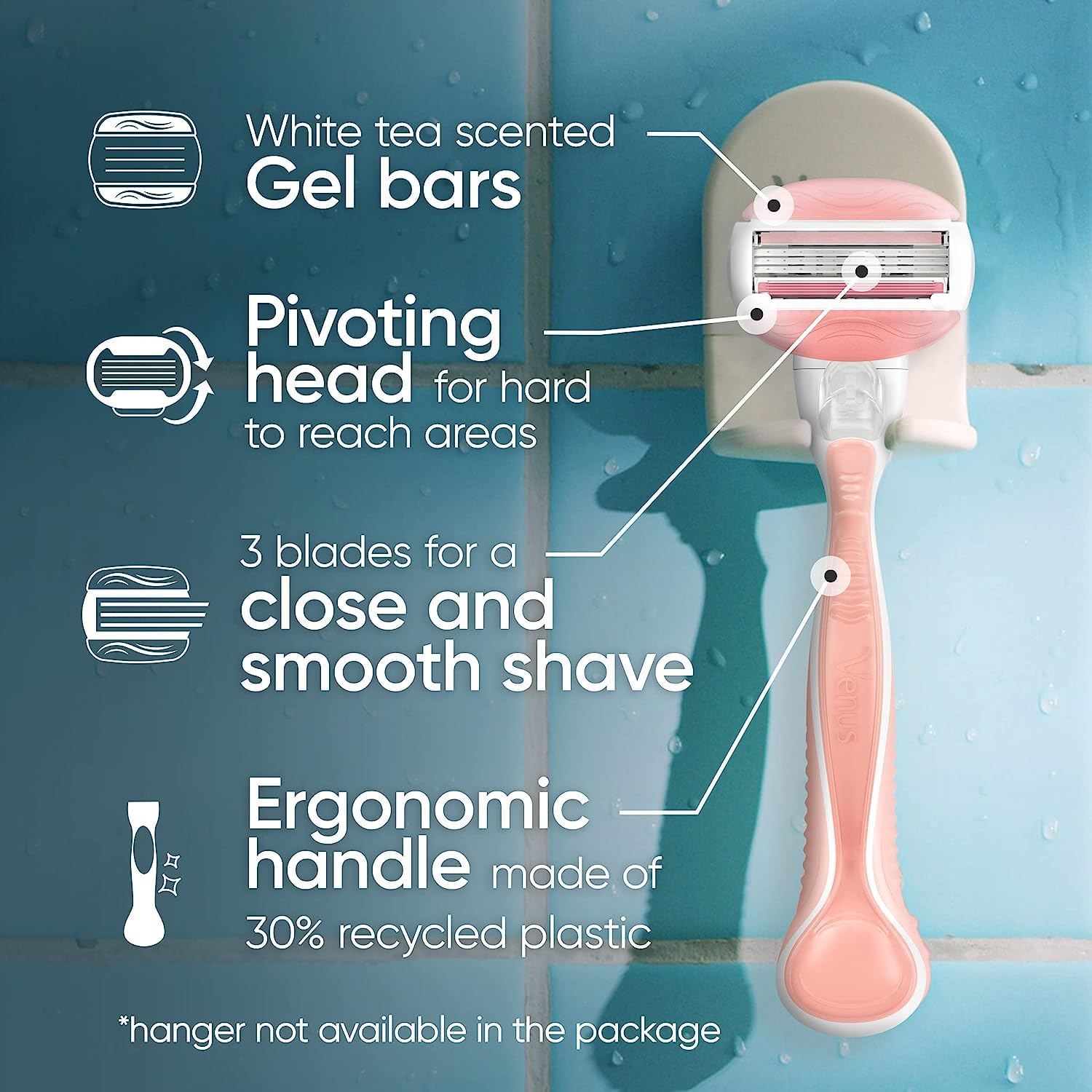 Gillette Venus ComfortGlide Women's Razor, White Tea Scent – 1 Razor Handle + 4 Blade Refills | Holiday Gift Set