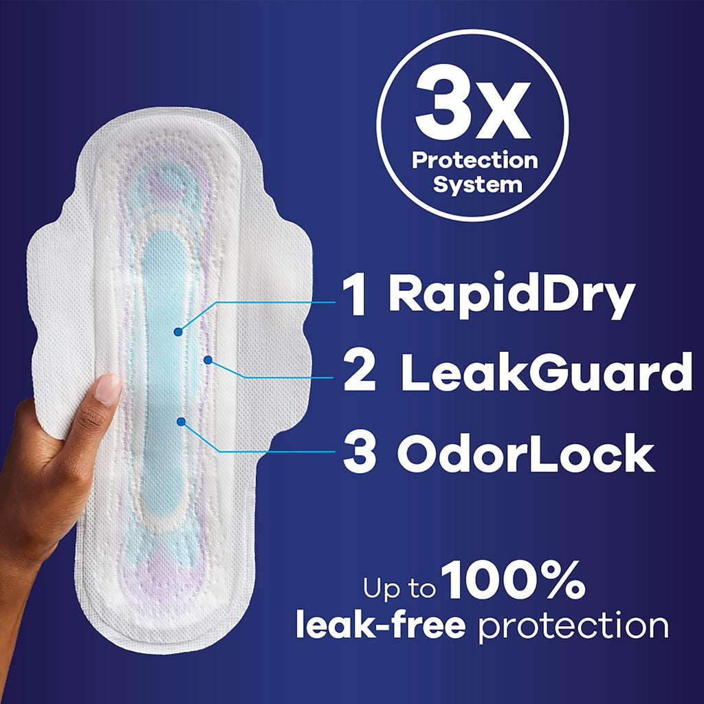 Always Ultra Thin Overnight Pads with Wings, Size 4, 96 Count – 100% Leak-Free, Rapid DRY Absorption, Odor Control - Ballimart