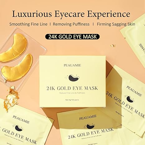 24K Gold Under Eye Patches – 40 Pairs with Hyaluronic Acid, Rose & Aloe Vera – Reduce Dark Circles, Puffiness, Wrinkles & Eye Bags – Collagen-Infused Eye Masks for Men & Women