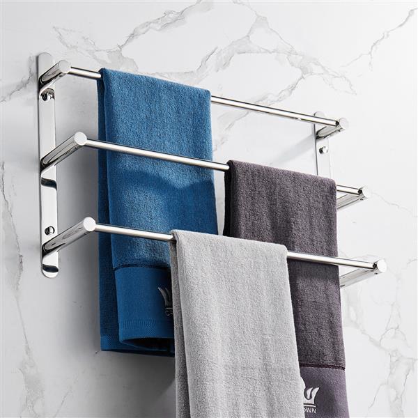 THREE Stagger Layers Towel Rack SUS304 Stainless Steel Hand Polishing Mirror Polished Finished Bathroom Accessories Set Three Towel Bars 19.6 inch bars KJWY004-50CM - Ballimart