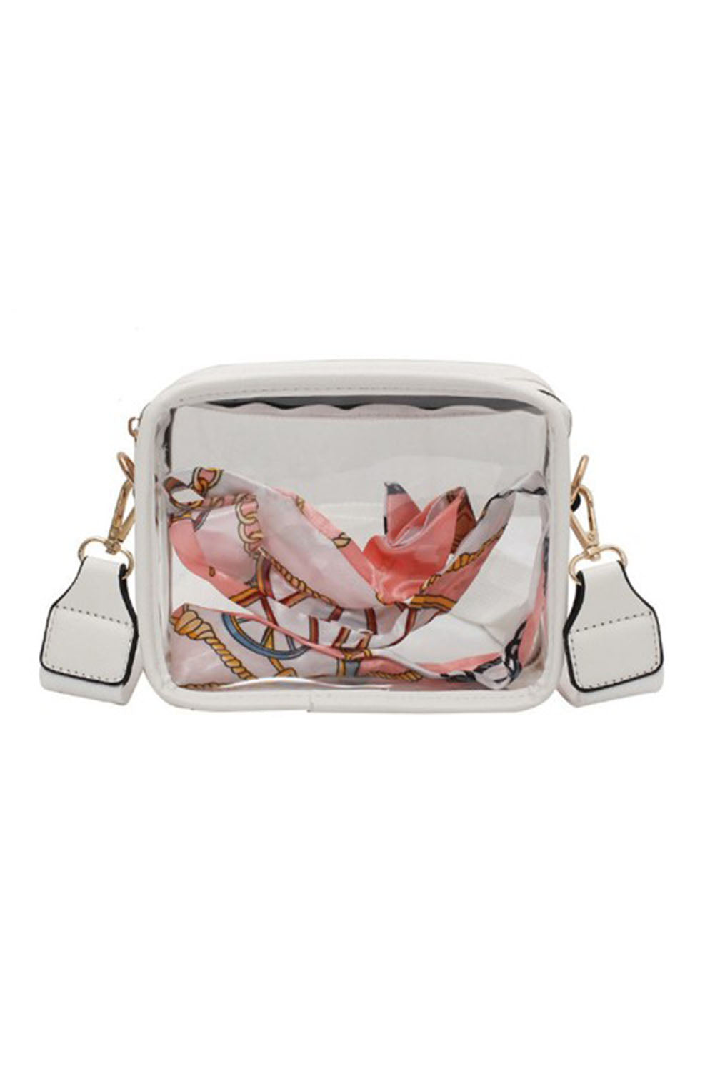 White Clear PVC Leather Strap Crossbody Bag - Ballimart