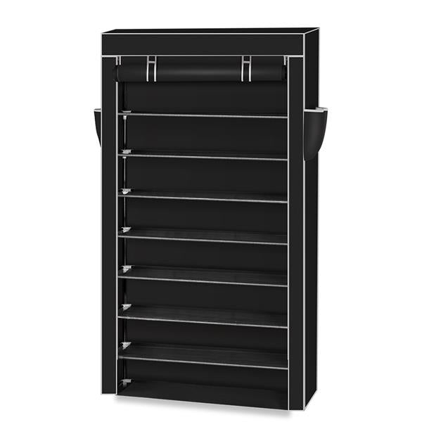 10 Tiers Shoe Rack with Dustproof Cover Closet Shoe Storage Cabinet Organizer Black - Ballimart