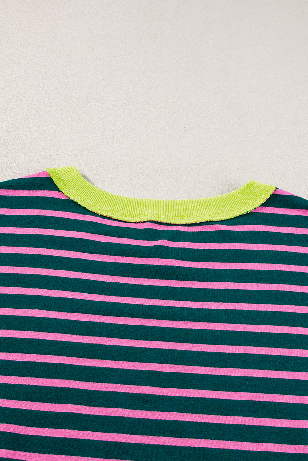 Green Stripe Oversized Contrast Trim Exposed Seam High Low T Shirt - Ballimart