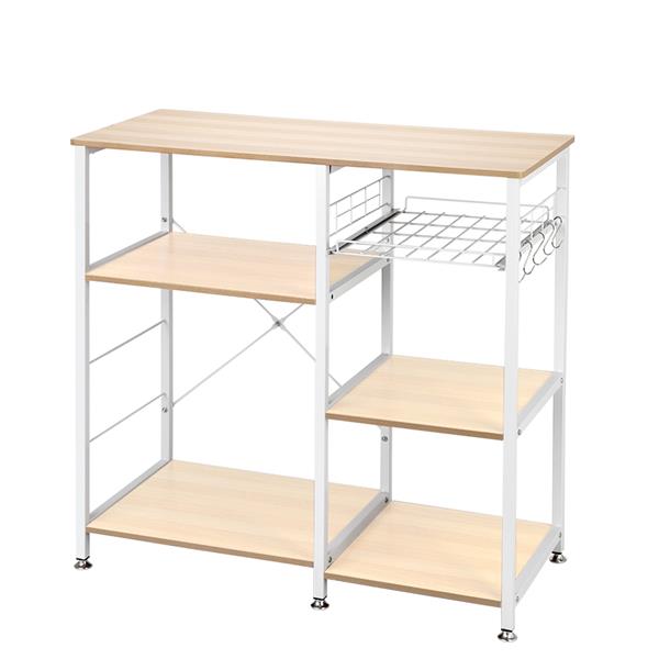 3-Tier Kitchen Baker's Rack Utility Microwave Oven Stand Storage Cart Workstation Shelf White Oak - Ballimart