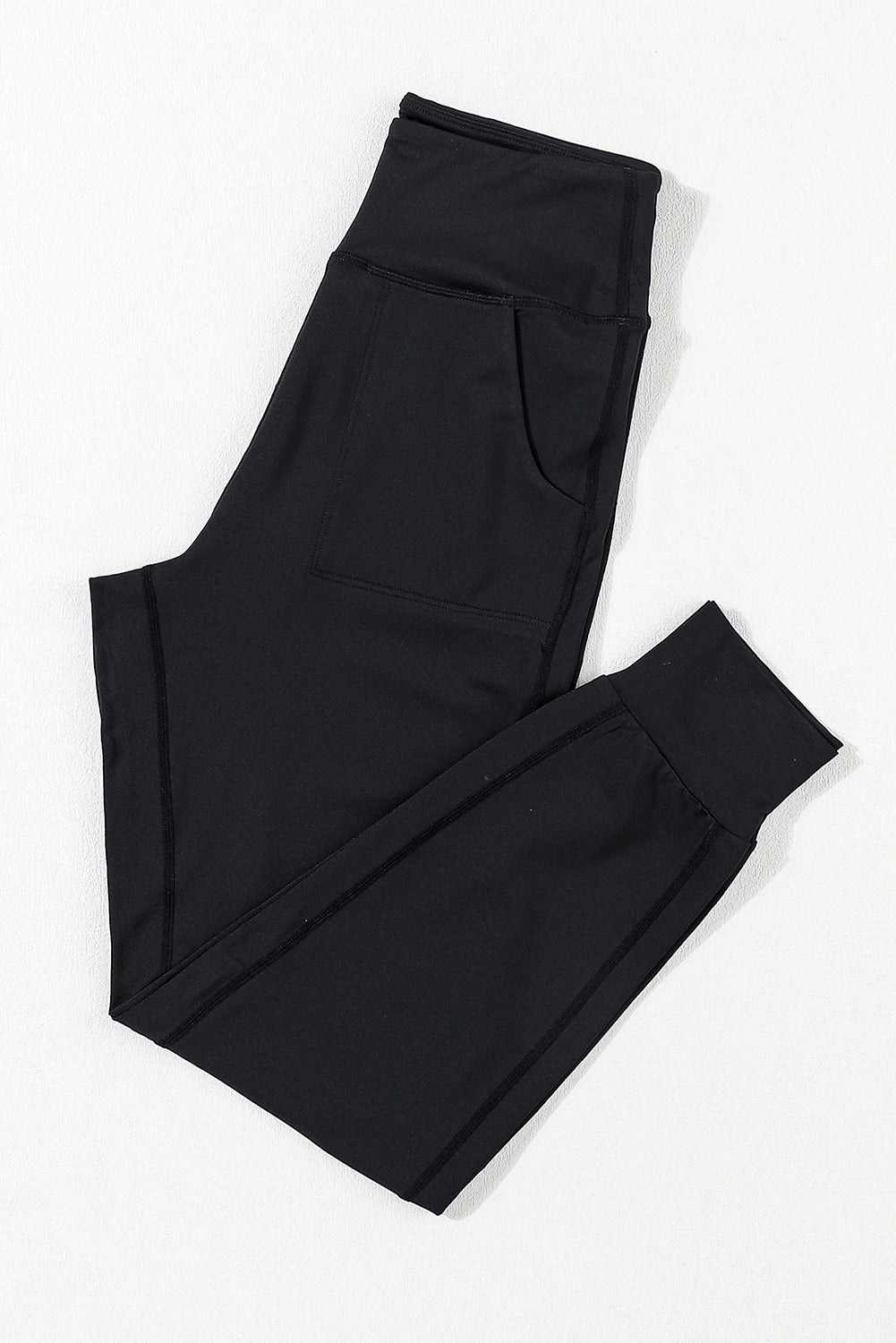 Black Exposed Seam High Waist Pocketed Joggers - Ballimart