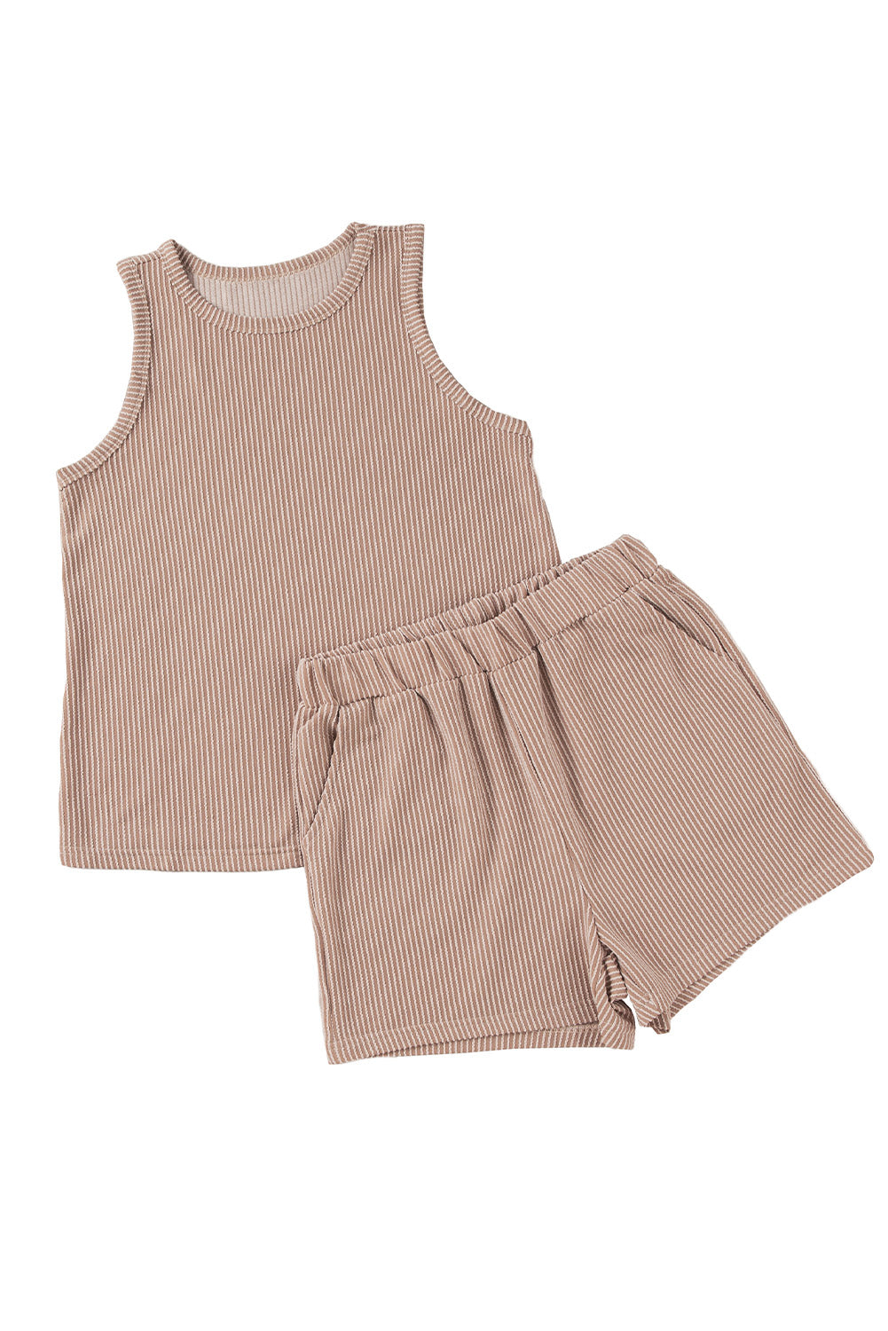 Smoke Gray Corded Sleeveless Top and Pocketed Shorts Set - Ballimart