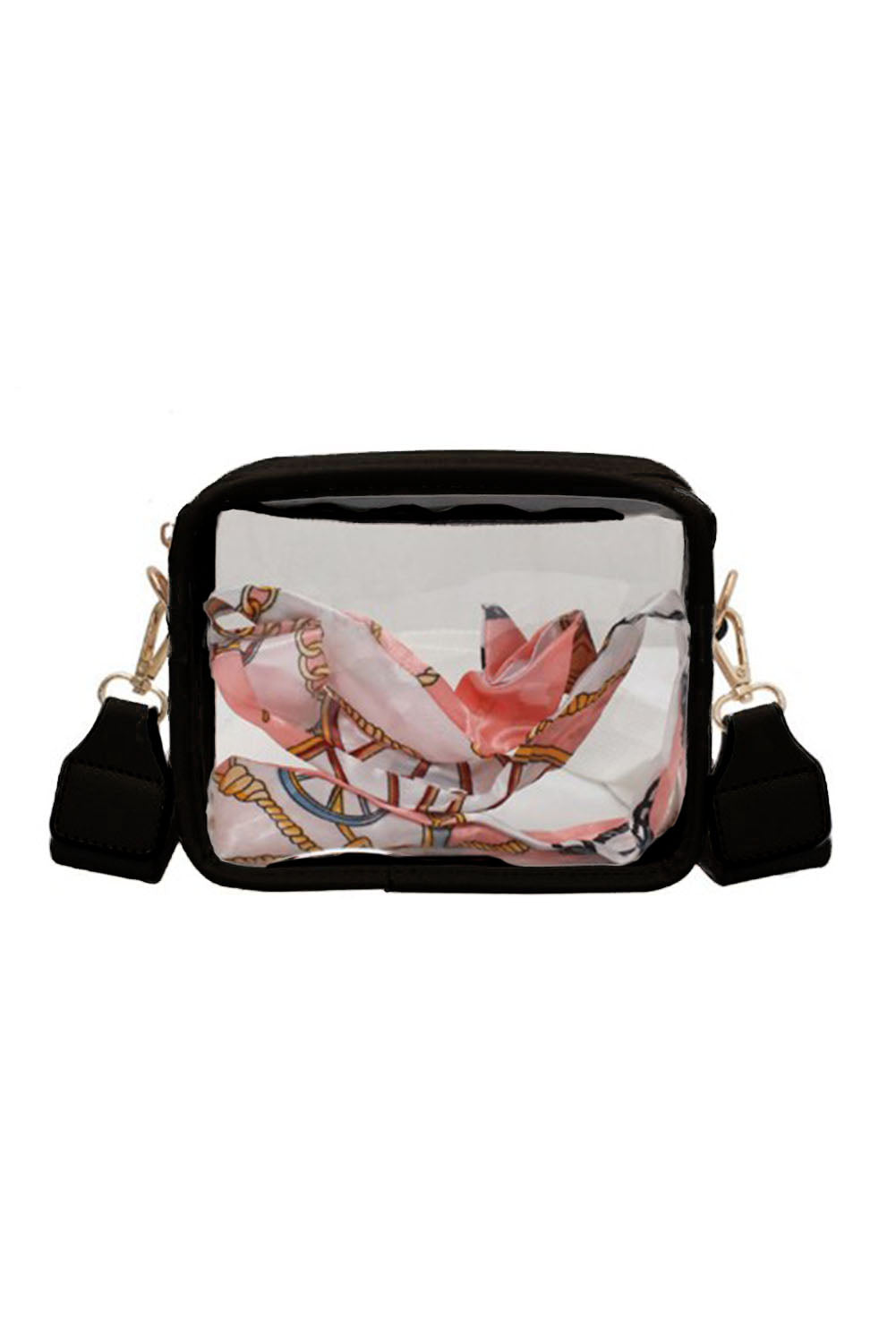 Black Clear PVC Leather Strap Crossbody Bag - Ballimart