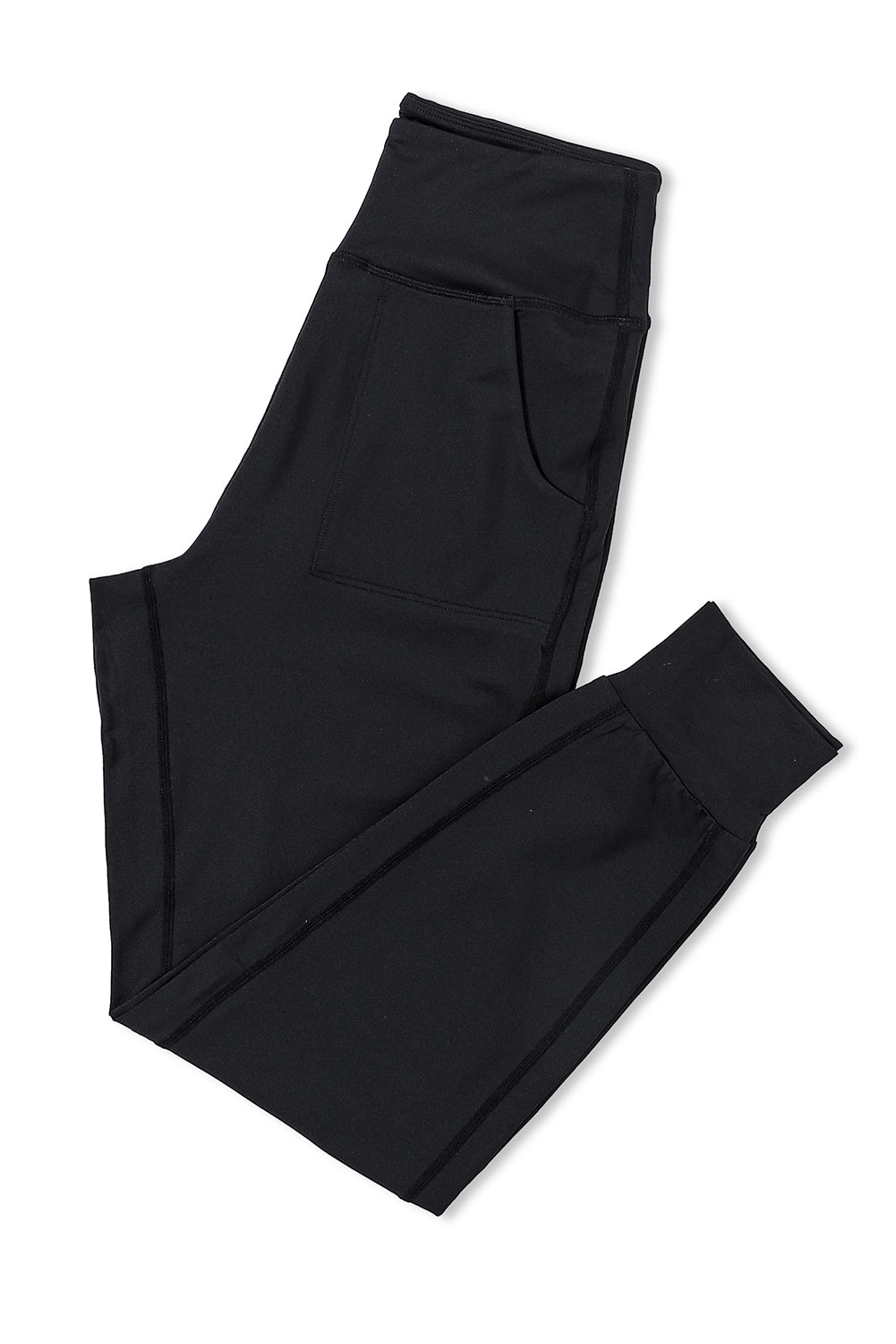 Black Exposed Seam High Waist Pocketed Joggers - Ballimart