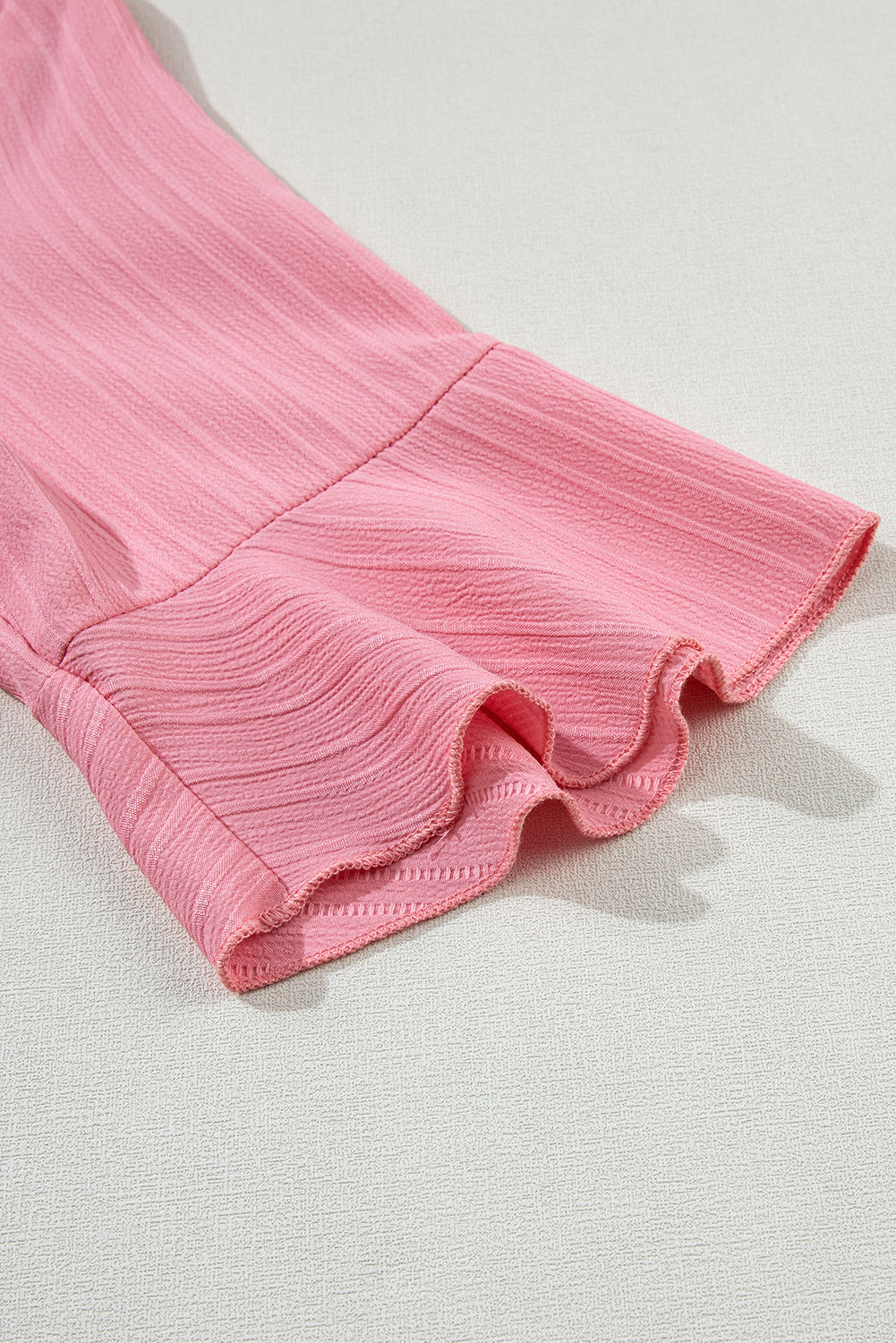 Peach Blossom Ruffled Half Sleeve V Neck Textured Top - Ballimart