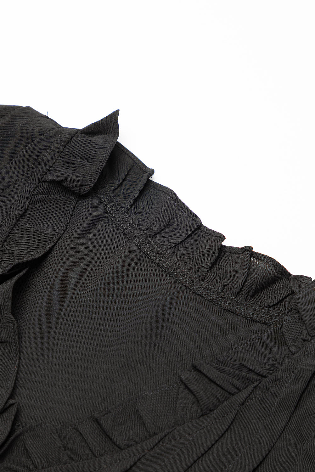 Black Ruffle Sleeve V Neck Frilled Shift Dress - Ballimart