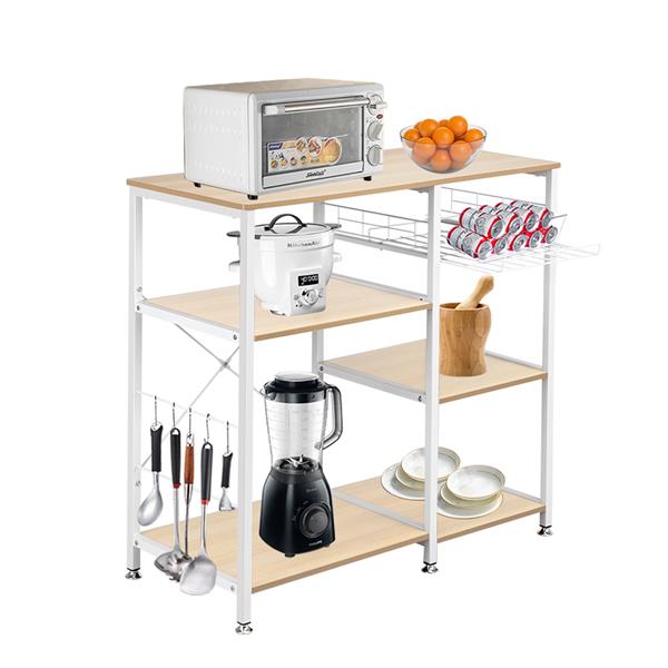 3-Tier Kitchen Baker's Rack Utility Microwave Oven Stand Storage Cart Workstation Shelf White Oak - Ballimart