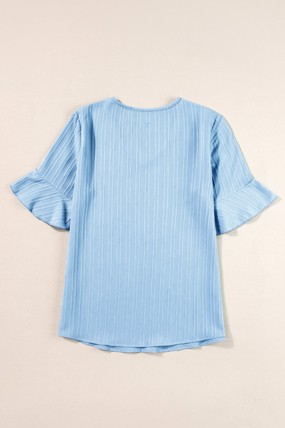 Beau Blue Ruffled Half Sleeve V Neck Textured Top