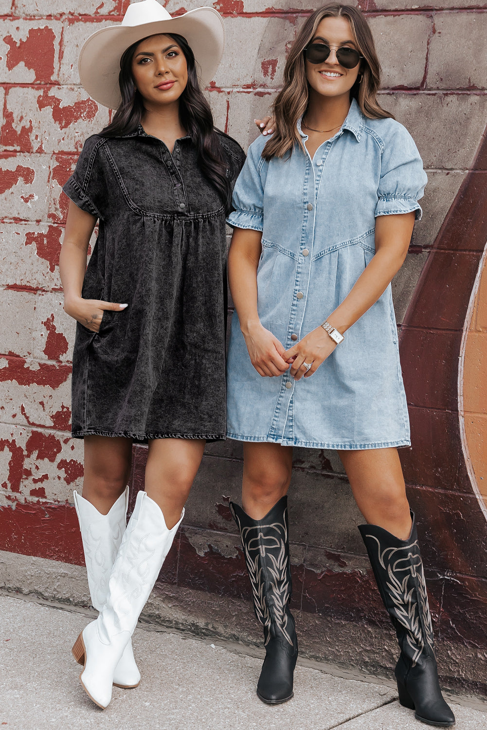Beau Blue Mineral Wash Ruffled Short Sleeve Buttoned Denim Dress - Ballimart