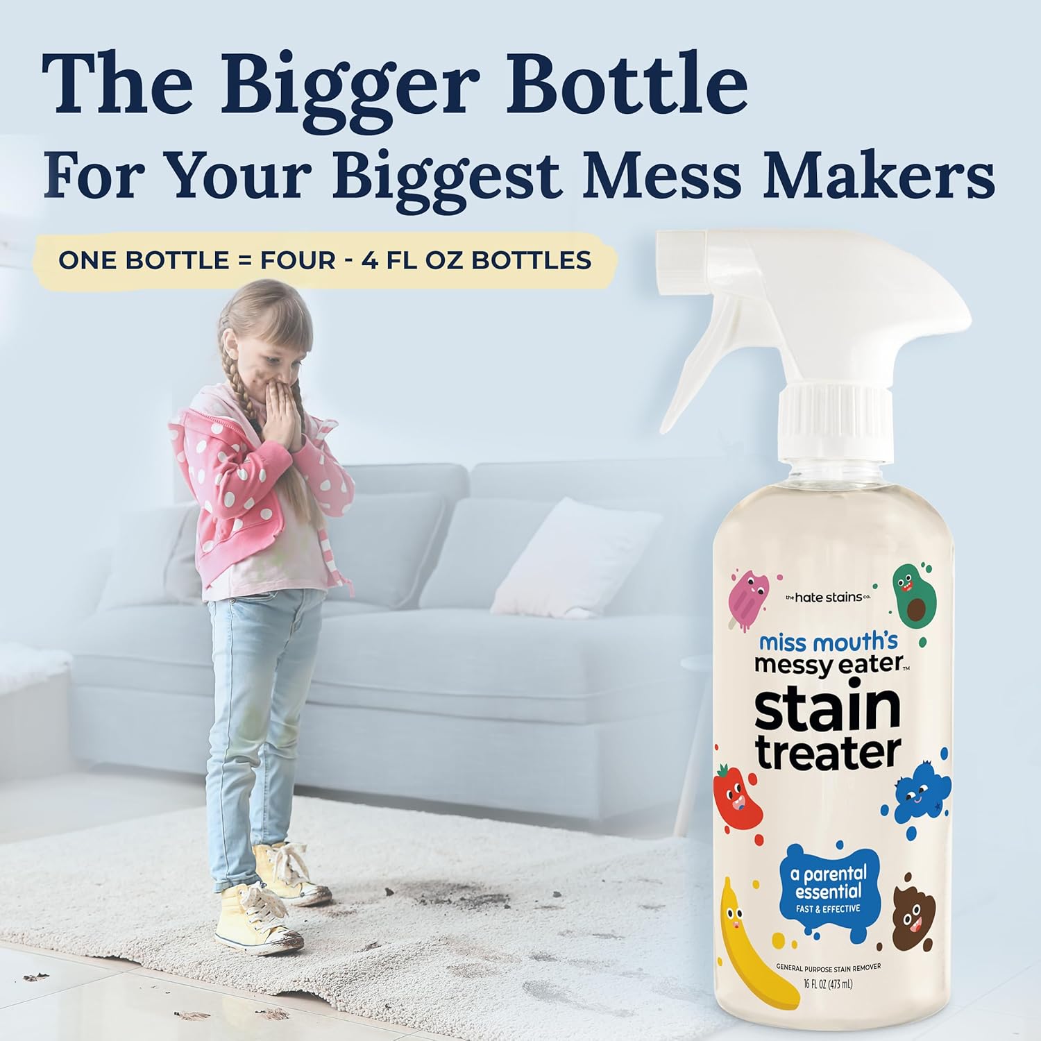 Miss Mouth's Messy Eater Stain Treater Spray - 16oz Professional-Grade Stain Remover | Baby-Safe, Safer-Choice Certified for Clothes, Upholstery & Carpets