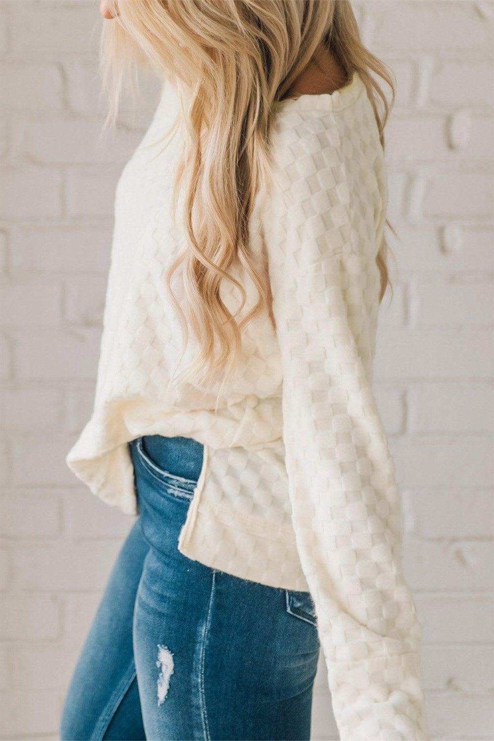 Beige Solid Textured Thumbhole Sleeve Top - Ballimart
