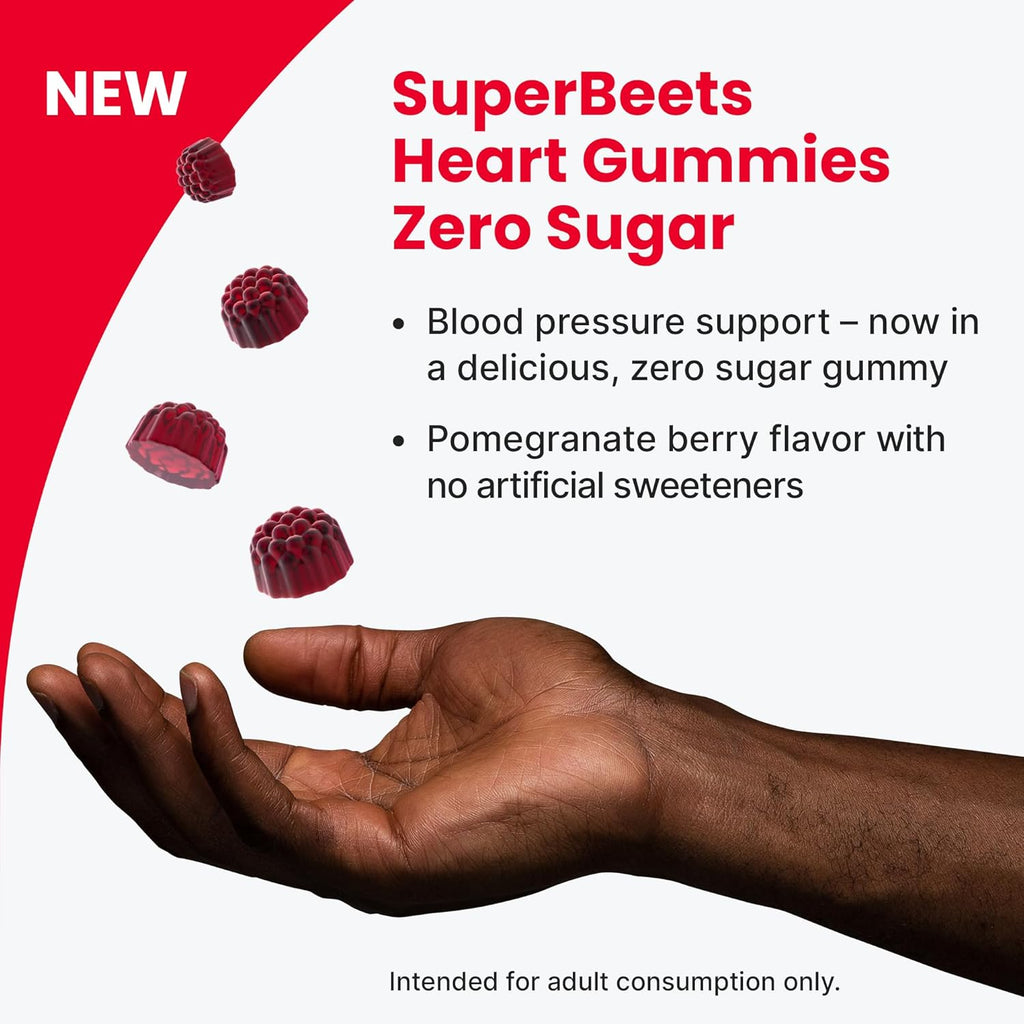 HumanN SuperBeets Heart Gummies 3-Pack – Sugar-Free Beetroot &amp; Grape Seed Extract for Heart Health, Energy &amp; Circulation – Pomegranate Berry Flavor, 60 Gummies Each