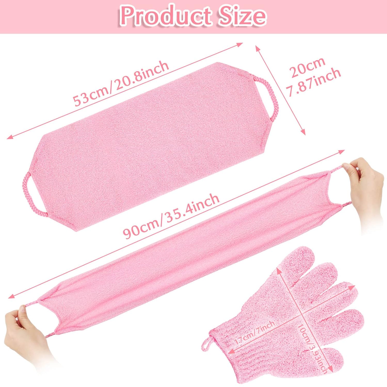 Anezus Exfoliating Shower Bath Gloves & Back Scrubber Set – Premium Pink Exfoliator for Body, Face, and Shower - Ballimart
