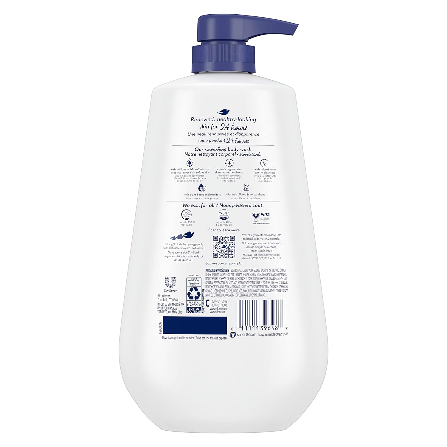 Dove Deep Moisture Body Wash with Pump - 24HR Renewing MicroMoisture for Dry Skin, 30.6 oz