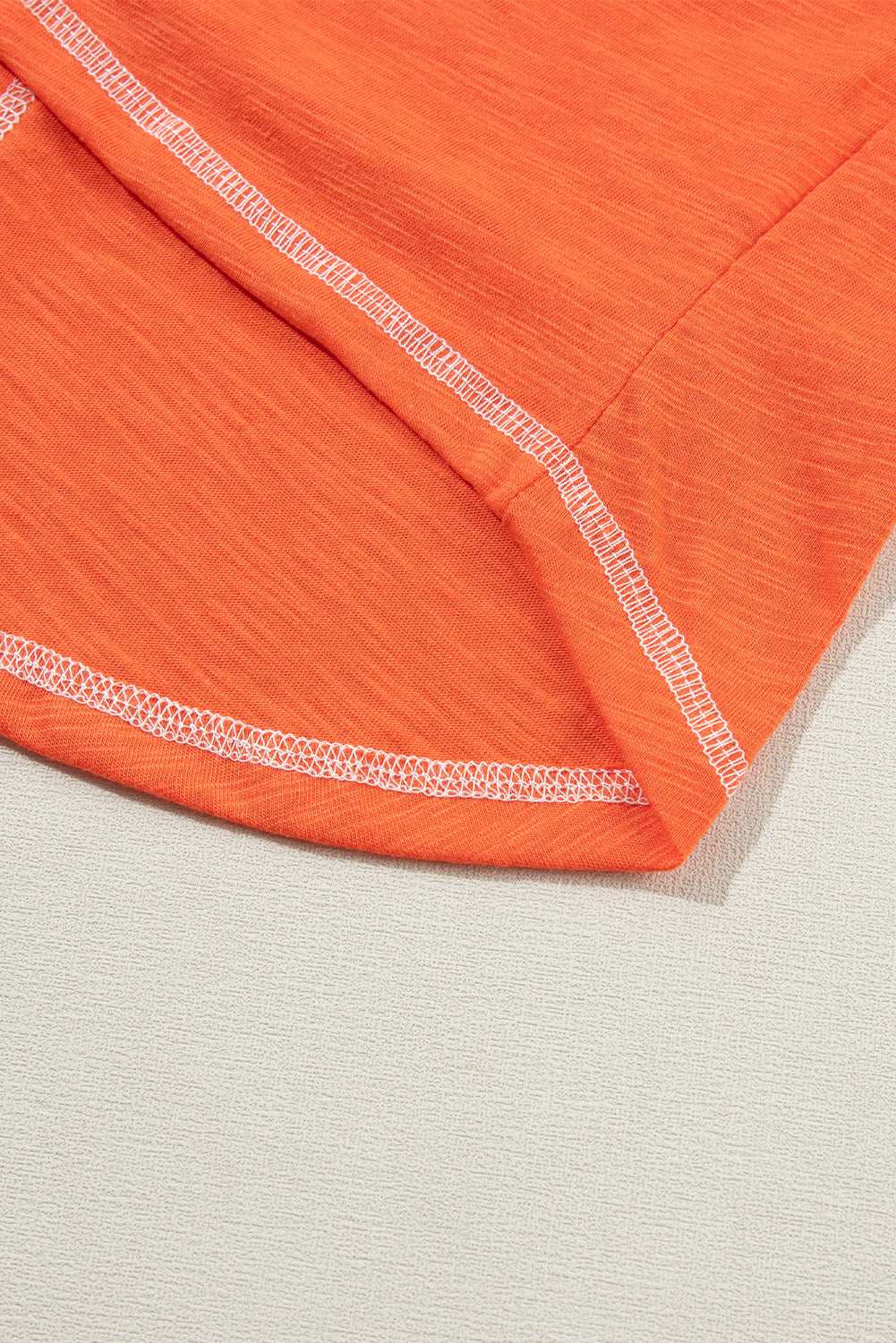 Grapefruit Orange Contrast Trim Exposed Seam V Neck T-shirt - Ballimart