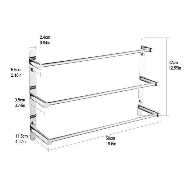 THREE Stagger Layers Towel Rack SUS304 Stainless Steel Hand Polishing Mirror Polished Finished Bathroom Accessories Set Three Towel Bars 19.6 inch bars KJWY004-50CM - Ballimart
