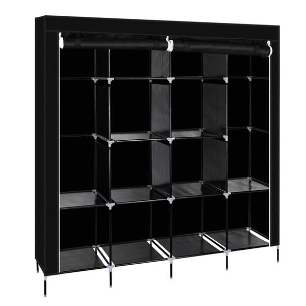 67" Clothes Closet Portable Wardrobe Clothes Storage Rack 12 Shelves 4 Side Pockets Black - Ballimart