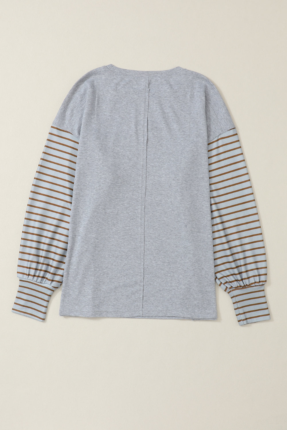 Gray Colorblock Striped Bishop Sleeve Top - Ballimart