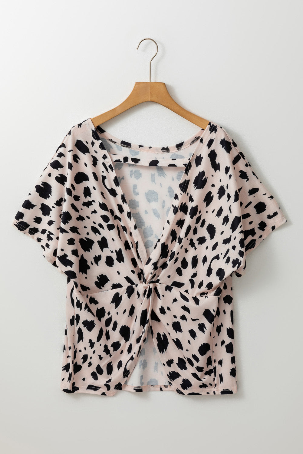 Khaki Leopard Print Twist Open Back Plus Size Top - Ballimart