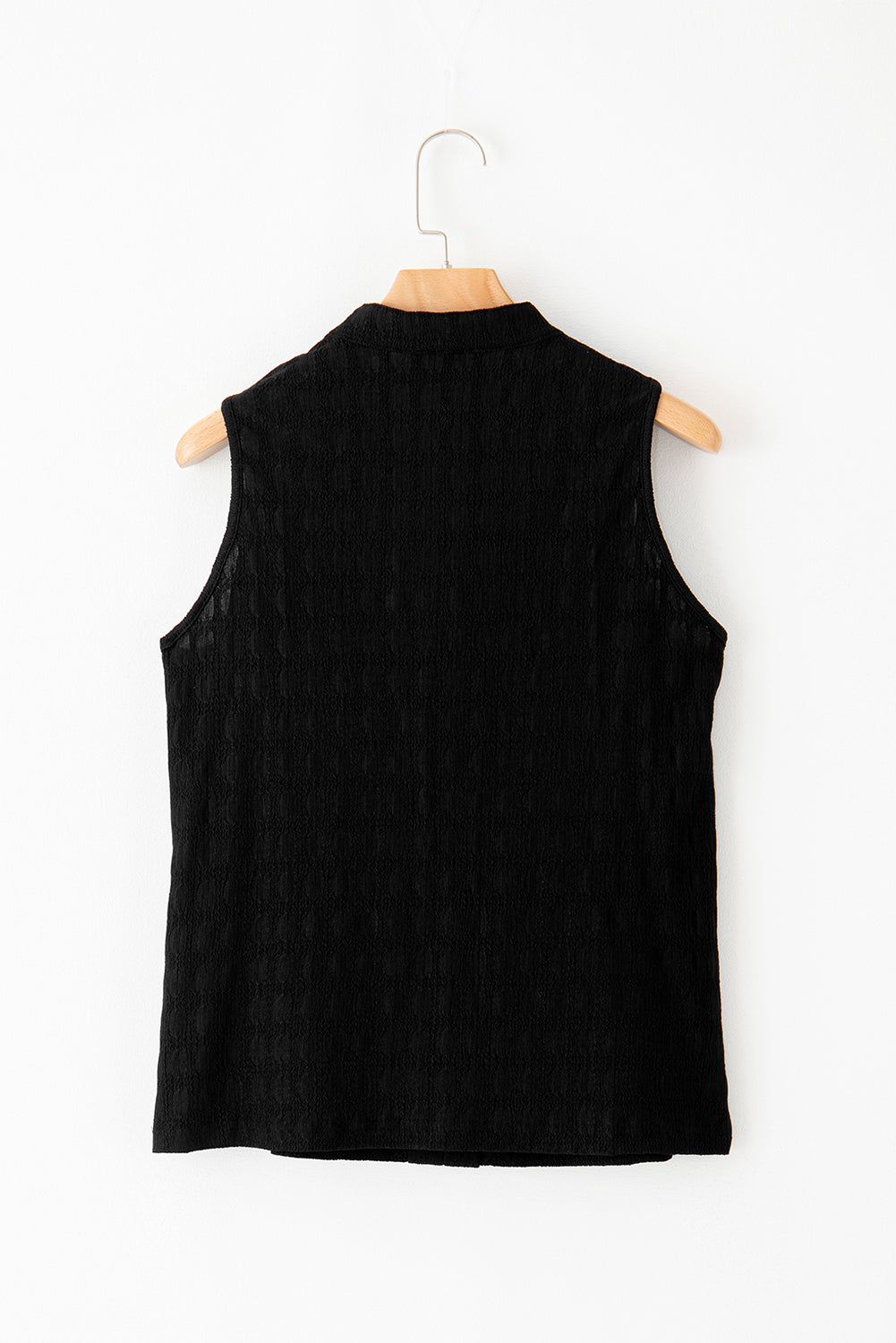 Black Lattice Textured Split Neck Tank Top - Ballimart