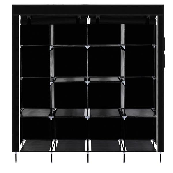 67" Clothes Closet Portable Wardrobe Clothes Storage Rack 12 Shelves 4 Side Pockets Black - Ballimart