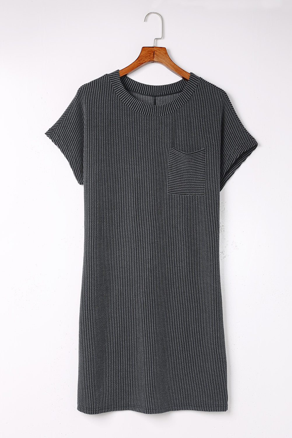 Gray Striped Ribbed Knit T-shirt Shift Dress - Ballimart
