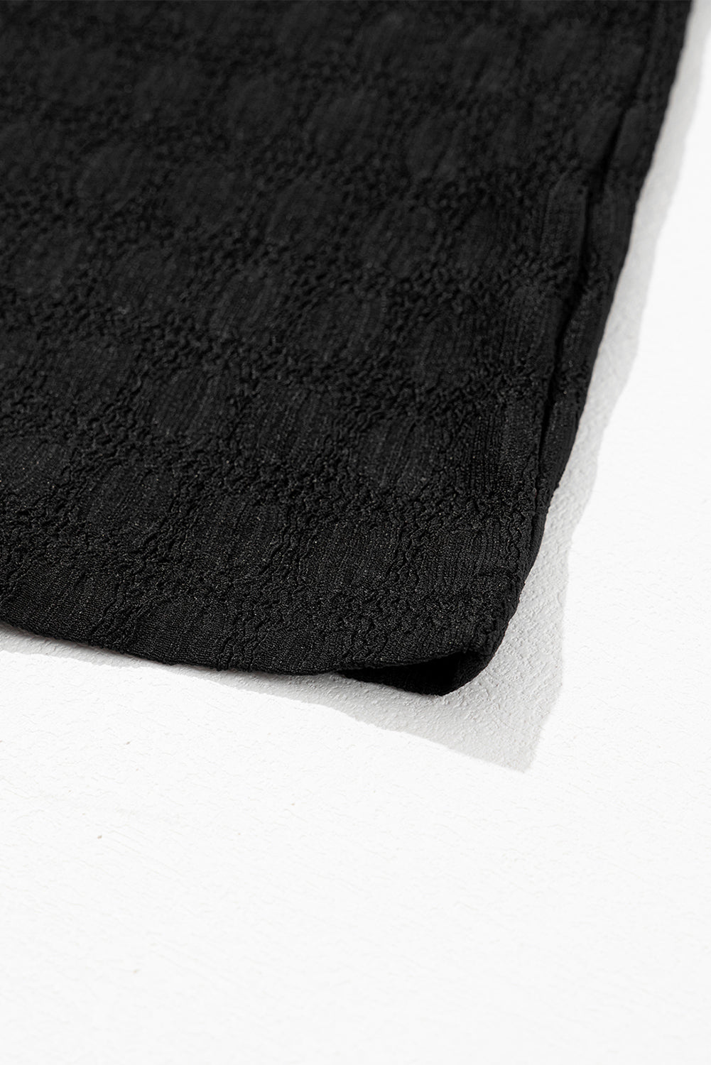 Black Lattice Textured Split Neck Tank Top - Ballimart