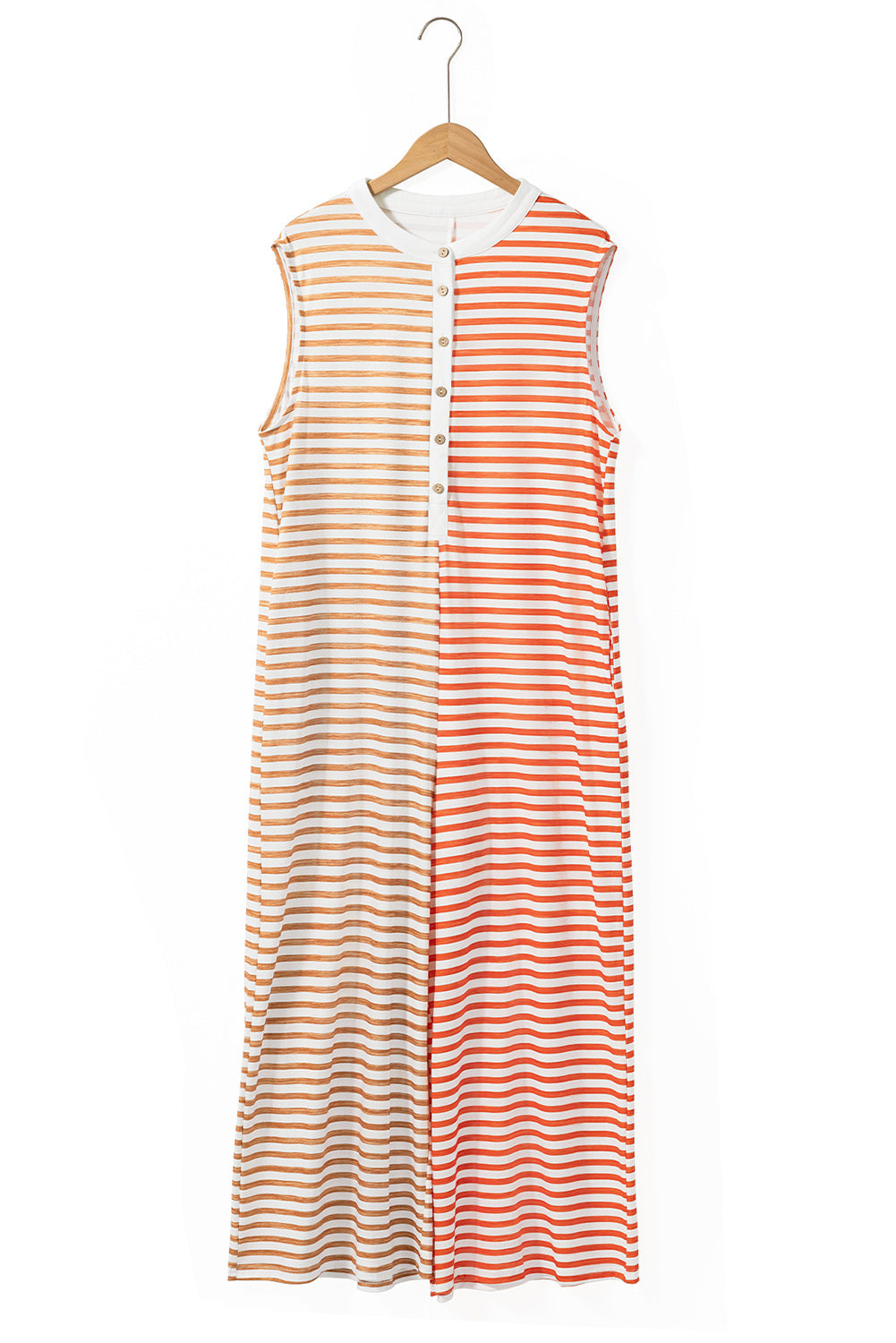 Orange Stripe Oversized Buttoned Front Sleeveless Wide Leg Jumpsuit - Ballimart