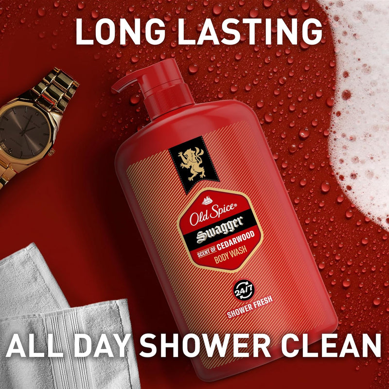 Old Spice Swagger Body Wash - 24/7 Shower Fresh with Lasting Cedarwood Scent | 24 fl oz (Pack of 2)