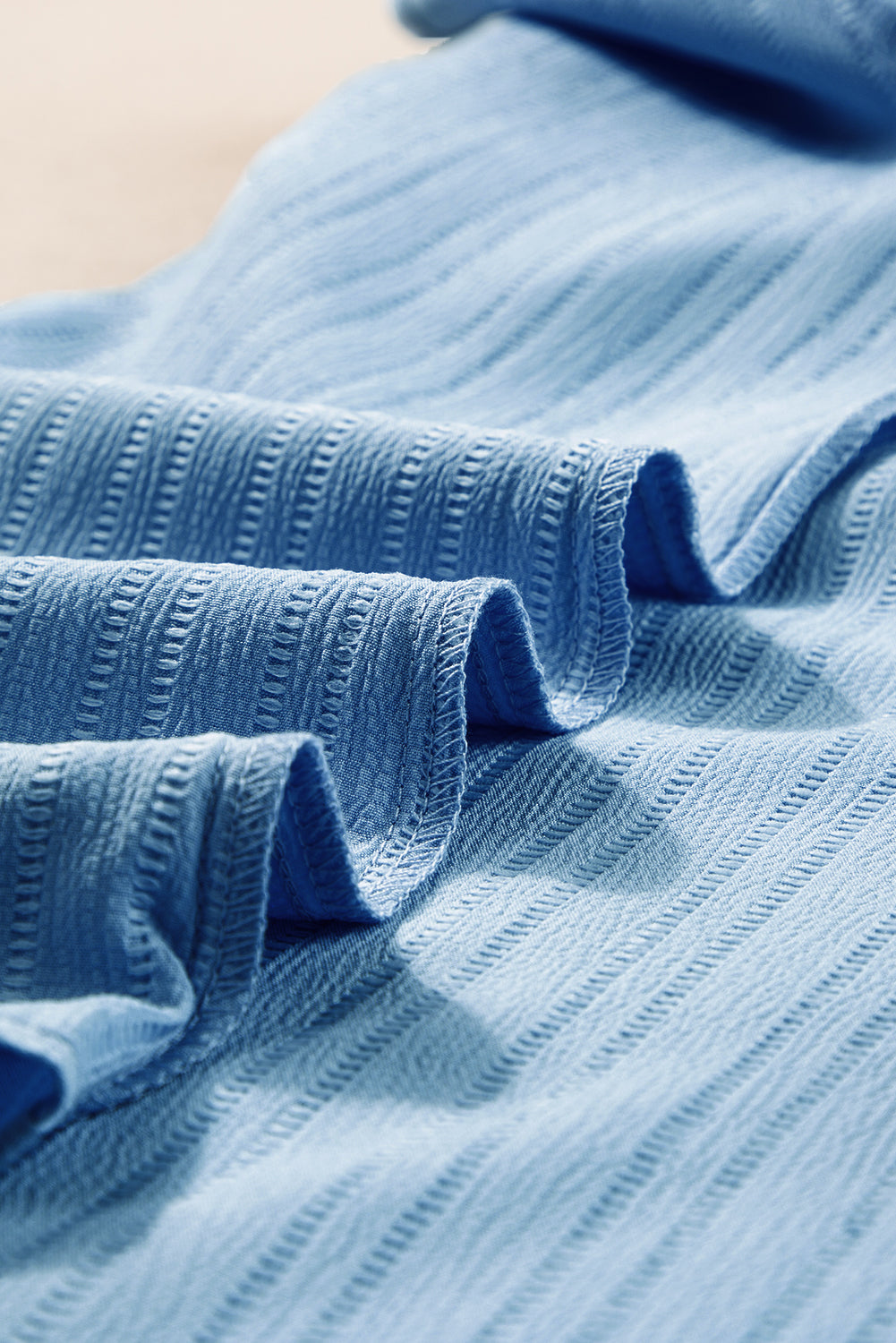 Beau Blue Ruffled Half Sleeve V Neck Textured Top - Ballimart