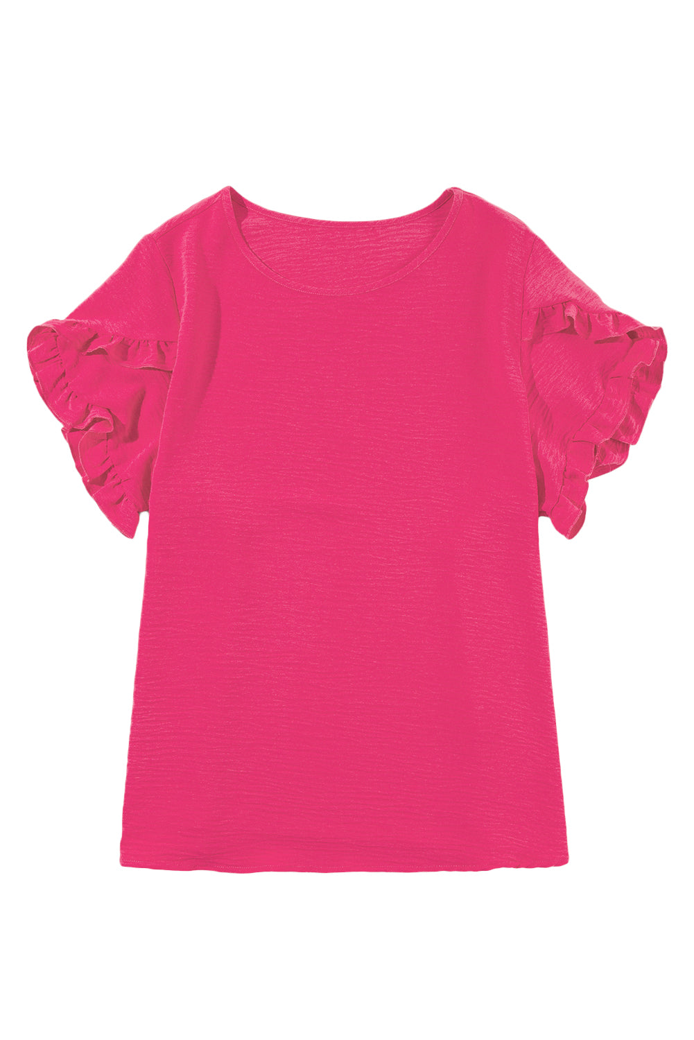 Bright Pink Ruffled Short Sleeve Plus Size Top - Ballimart