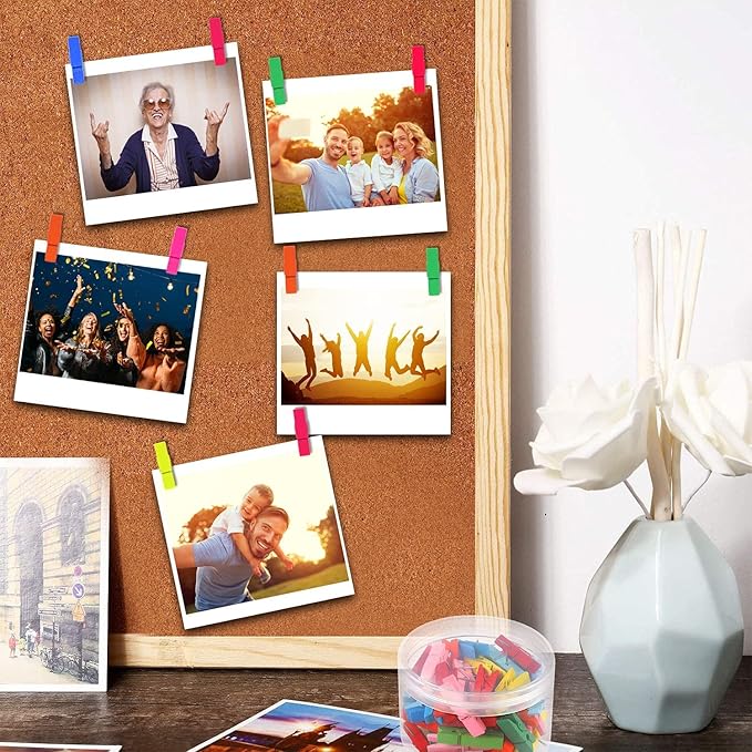 50 PCS Colorful Push Pins with Wooden Clips | Durable Decorative Tacks for Cork Boards, Artworks, Photos, Notes, and Crafts | 8 Vibrant Colors for Home, Office, and School