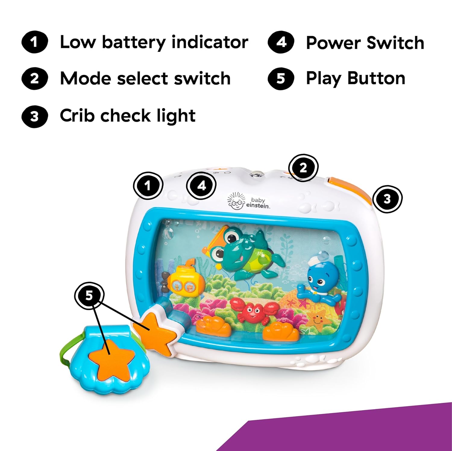 Baby Einstein Sea Dreams Soother – Musical Crib Toy & Sound Machine for Newborns with Nighttime Ocean Sounds, Lights & Remote Control