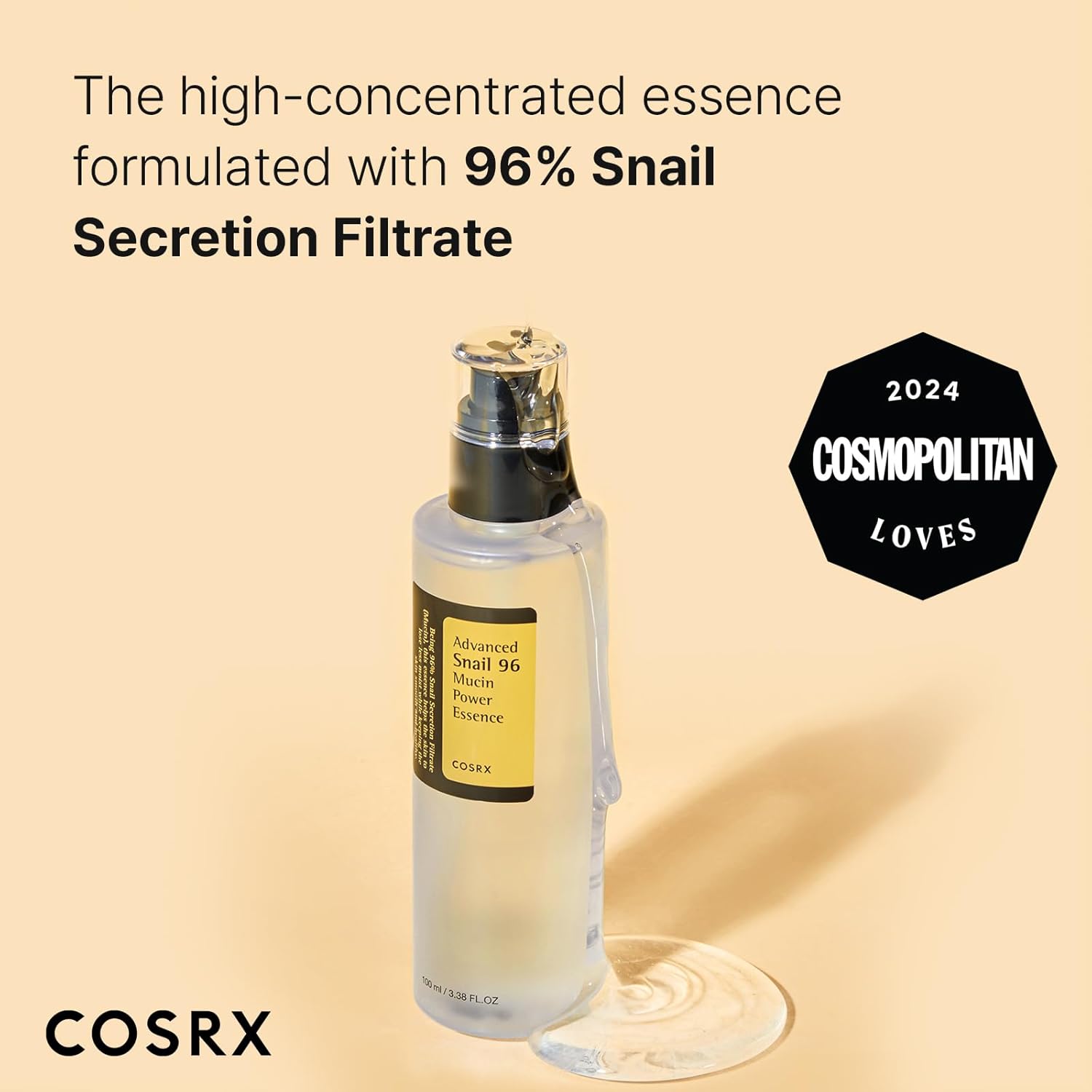 COSRX Snail Mucin 96% Power Repairing Essence – Hydrating Face Serum with Snail Secretion Filtrate, Korean Skincare for Dull Skin & Fine Lines, 3.38 fl.oz (100ml)