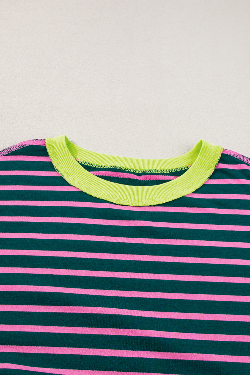 Green Stripe Oversized Contrast Trim Exposed Seam High Low T Shirt - Ballimart