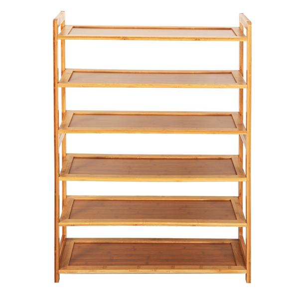 Concise Rectangle 6 Tiers Bamboo Shoe Rack Wood Color - Ballimart